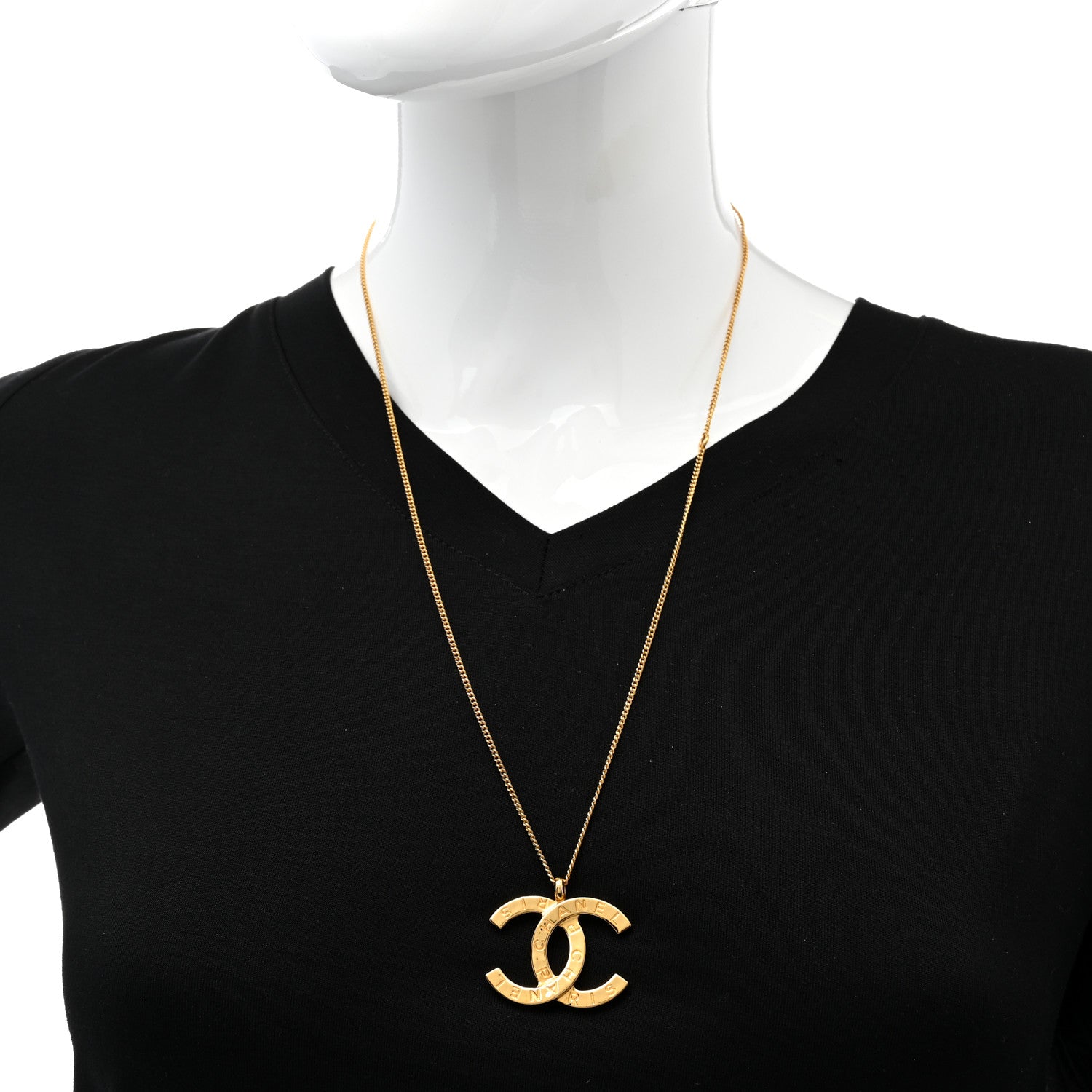 Chanel Metal CC Paris Button Necklace Gold 2 of 6