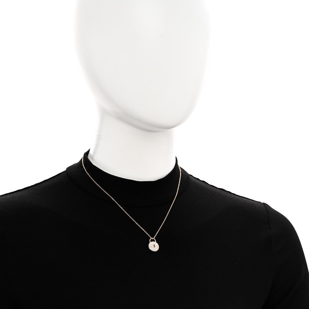 Tiffany 18K Rose Gold Diamond Lock Pendant Necklace 2 of 5