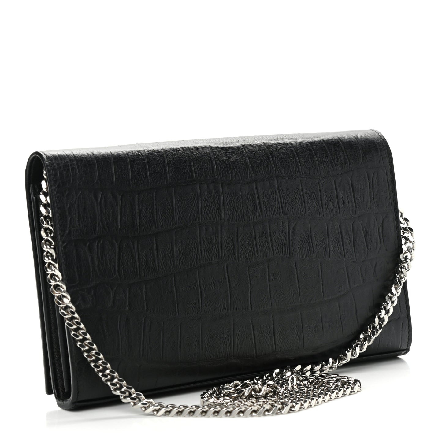 Lambskin Crocodile Embossed Classic Paris Chain Wallet Black