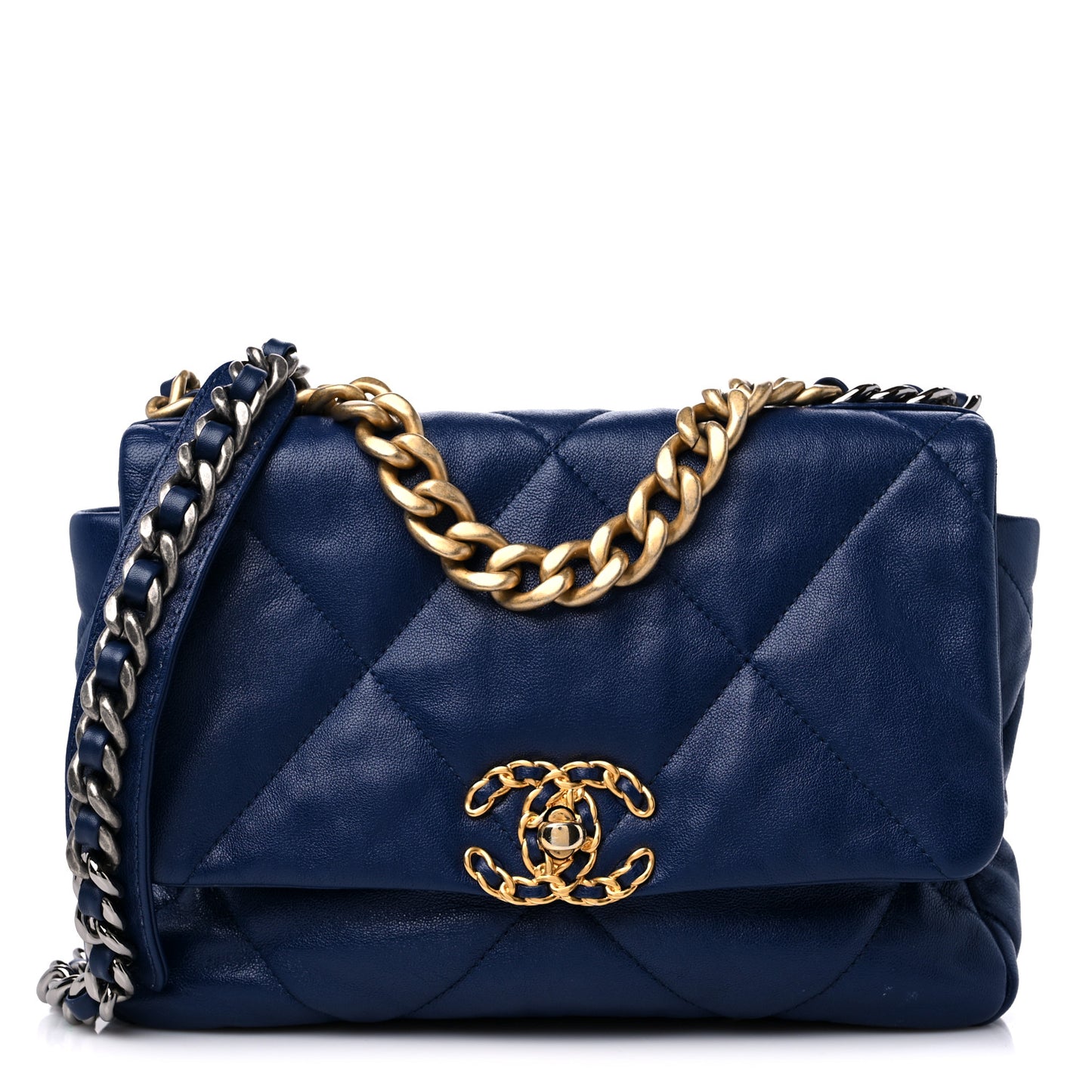 Goatskin Quilted Medium Chanel 19 Flap Dark Blue