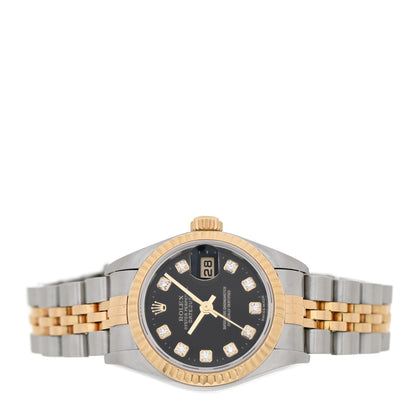 Rolex Stainless Steel 18K Yellow Gold Diamond 26mm Oyster Perpetual Datejust Watch Black 79173 2 of 5