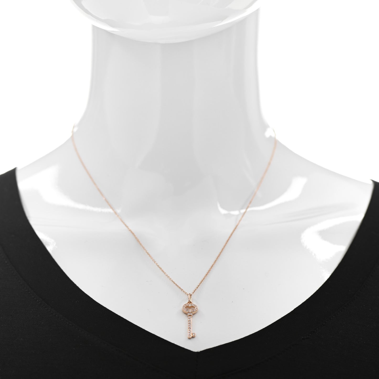 18K Rose Gold Diamond Mini Vintage Oval Key Pendant Necklace