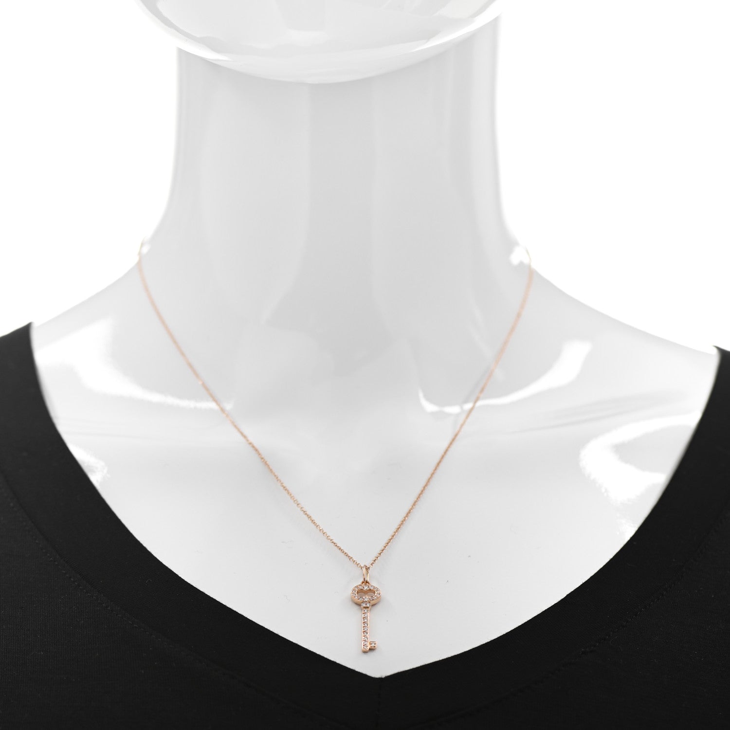 Tiffany 18K Rose Gold Diamond Mini Vintage Oval Key Pendant Necklace 2 of 6