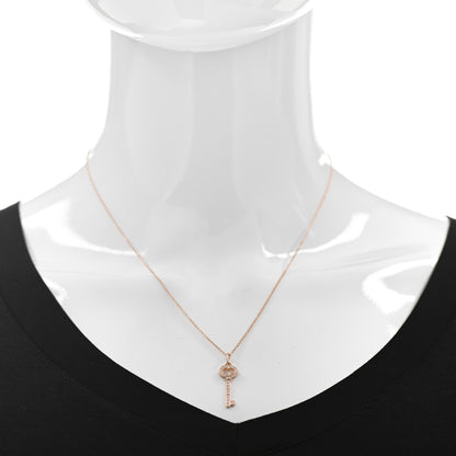 Tiffany 18K Rose Gold Diamond Mini Vintage Oval Key Pendant Necklace 2 of 6