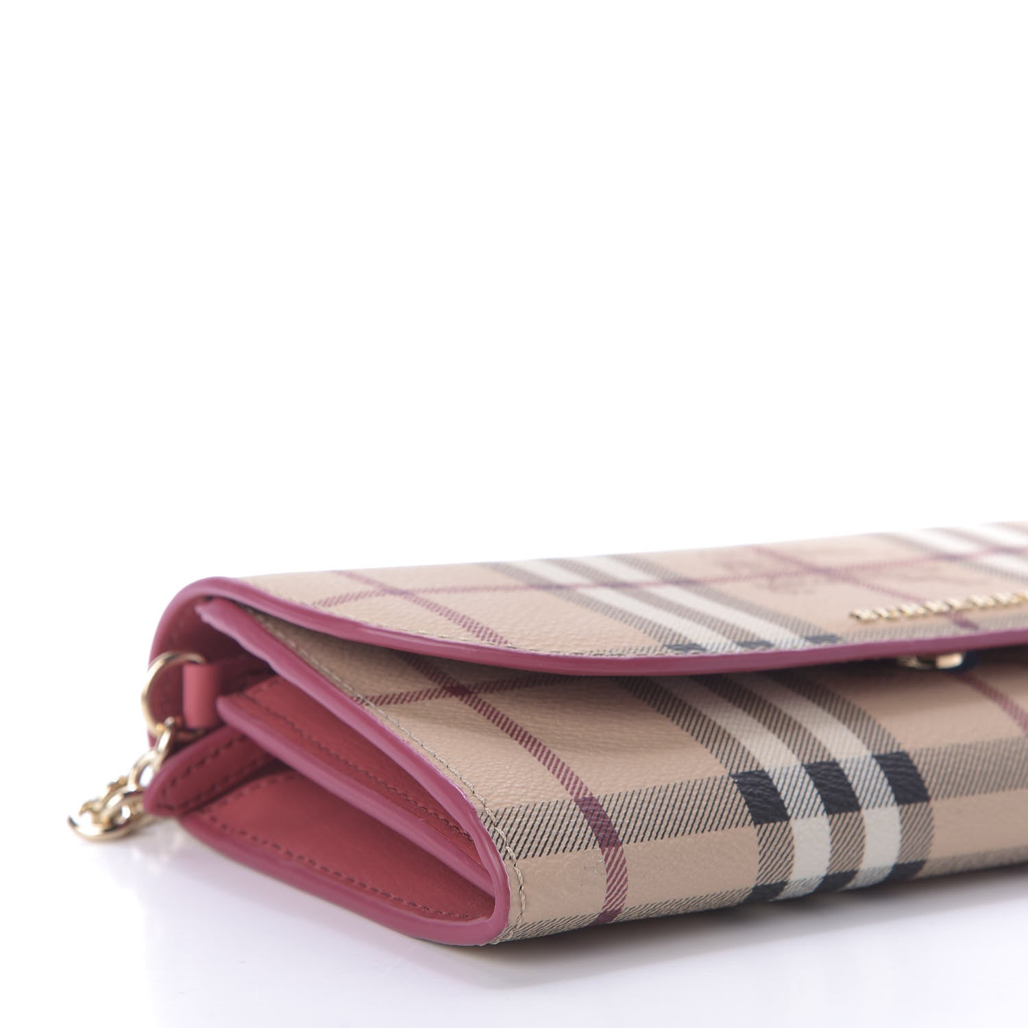 Burberry Haymarket Check Henley Wallet On Chain Coral Red 6 of 8