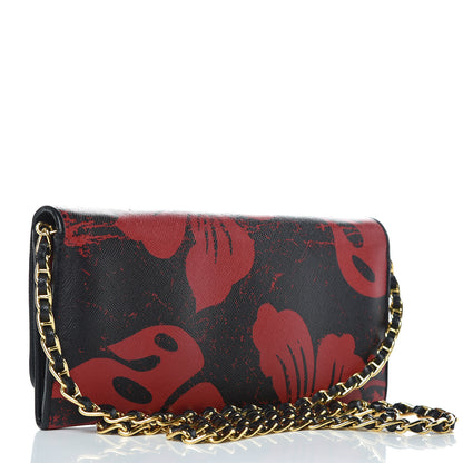 Prada Saffiano Hibiscus Print Chain Wallet Rosso 3 of 9