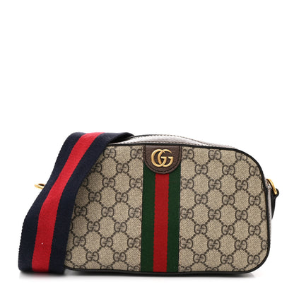 Gucci GG Supreme Monogram Textured Dollar Calfskin Web Ophidia Wristlet Shoulder Bag Beige Ebony New Acero 1 of 10