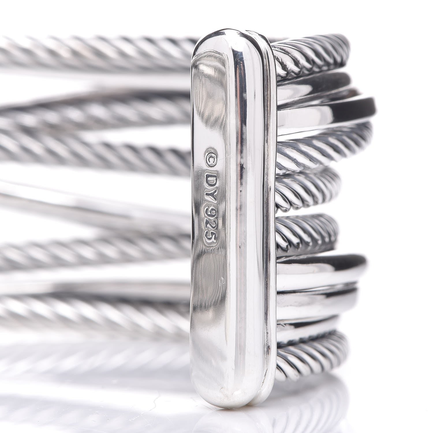 David Yurman Sterling Silver Diamond Crossover Five Row Cuff Bracelet 4 of 4