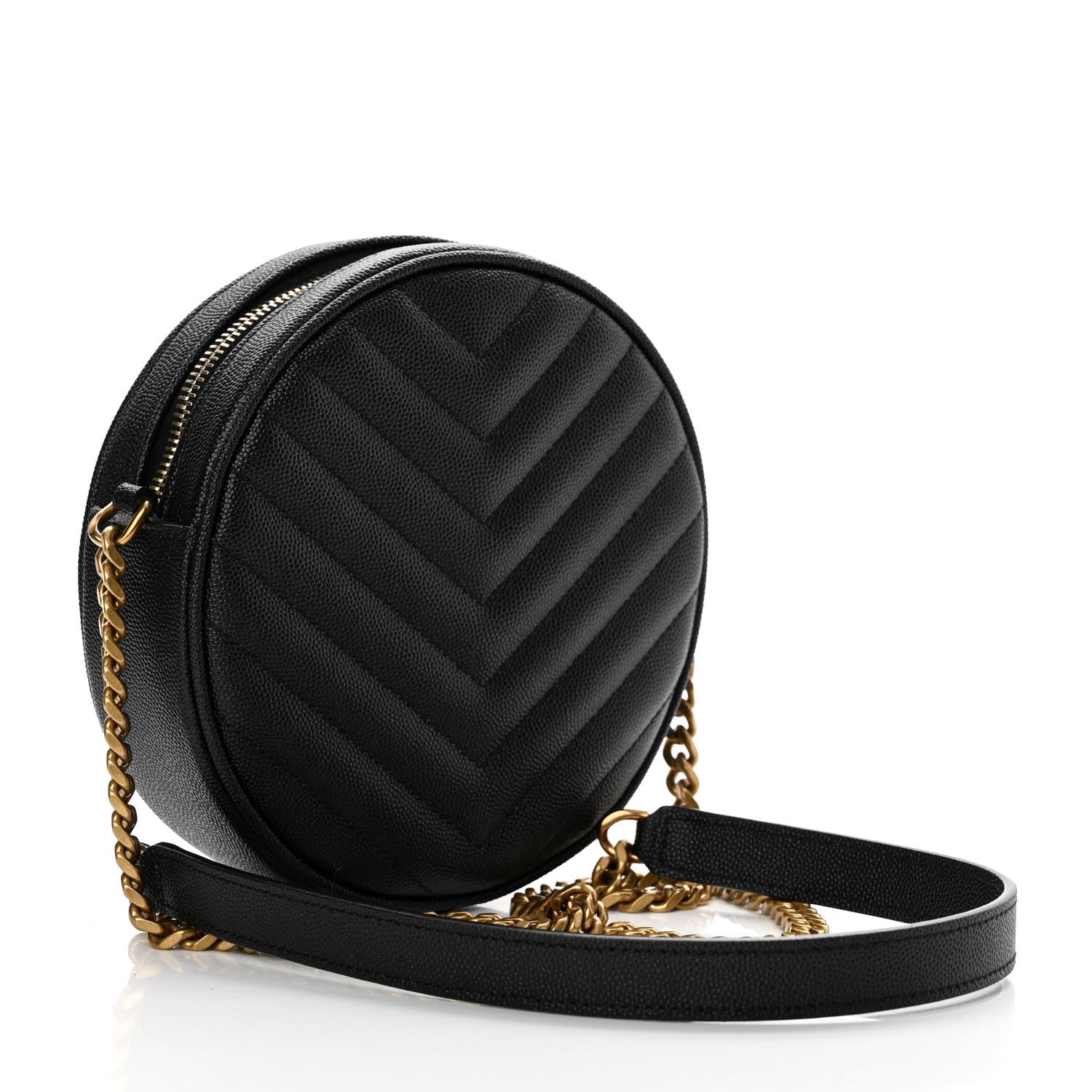 Saint Laurent Grain De Poudre Matelasse Chevron Quilted Round Vinyle Camera Bag Black 3 of 14