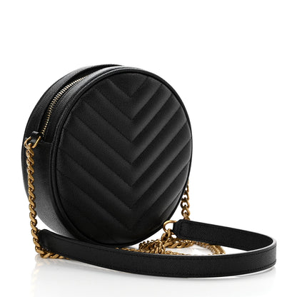 Saint Laurent Grain De Poudre Matelasse Chevron Quilted Round Vinyle Camera Bag Black 3 of 14
