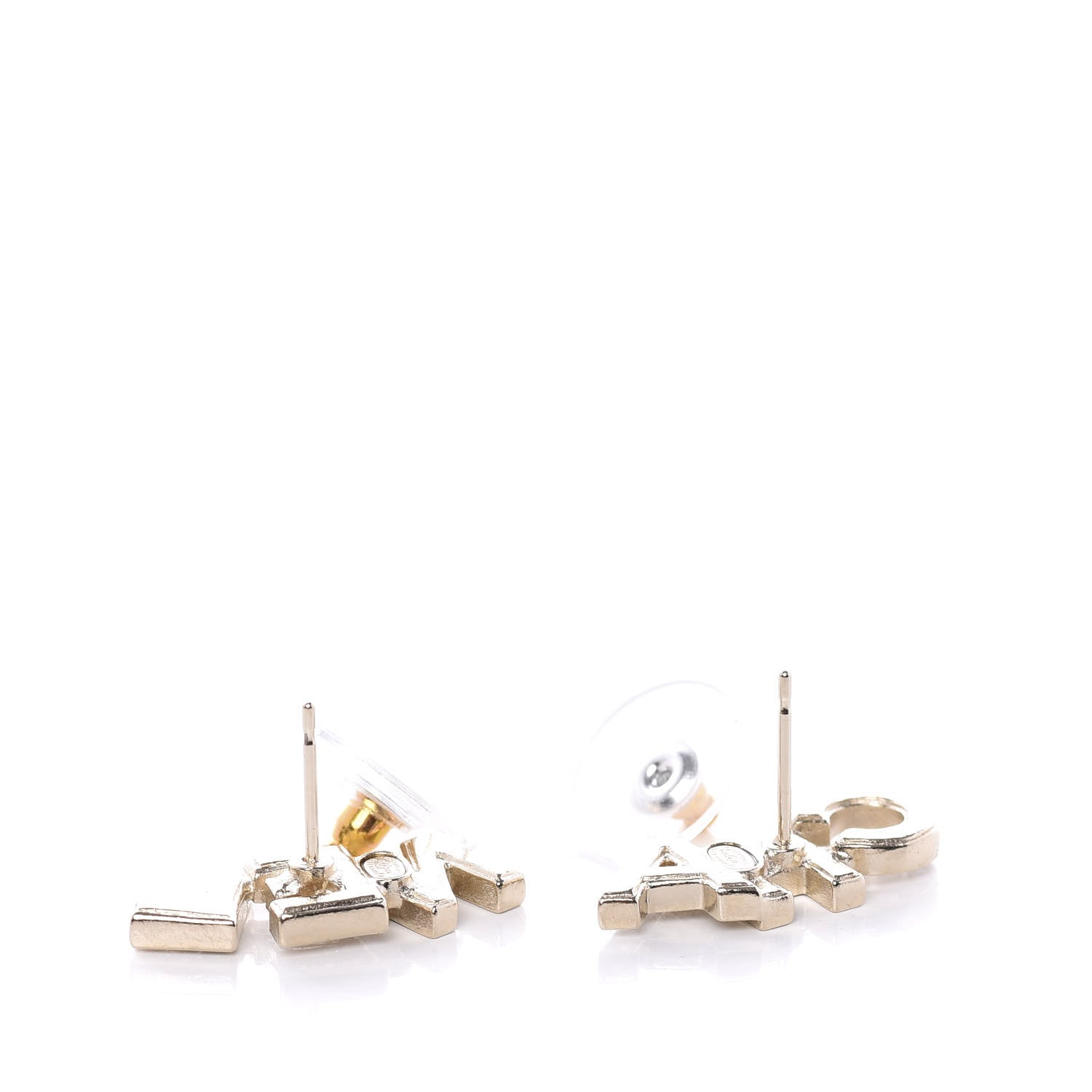Chanel Crystal Pearl Signature Stud Earrings Gold 3 of 5