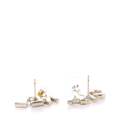 Chanel Crystal Pearl Signature Stud Earrings Gold 3 of 5