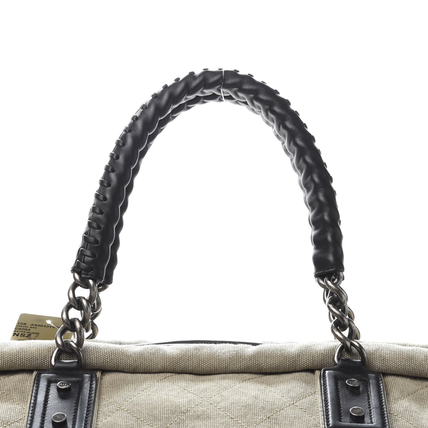 Chanel Washed Toile Calfskin Quilted Large Street Style Travel Bag Beige Black 10 of 10