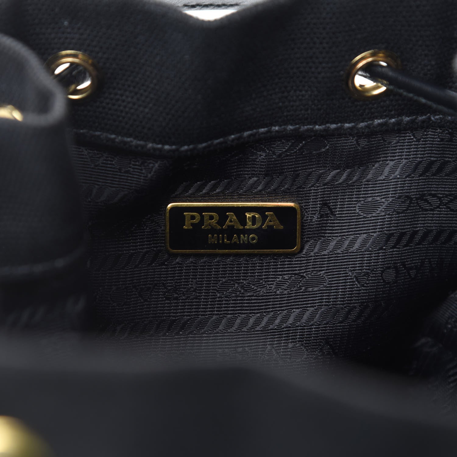Prada Wicker Canvas Bucket Bag Black 8 of 11
