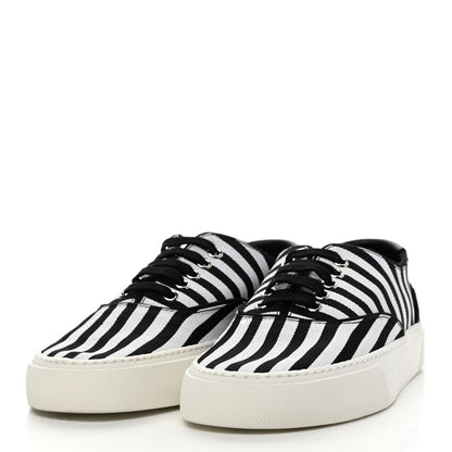 Saint Laurent Canvas Striped Venice Low Top Sneakers 37.5 Black White 3 of 9