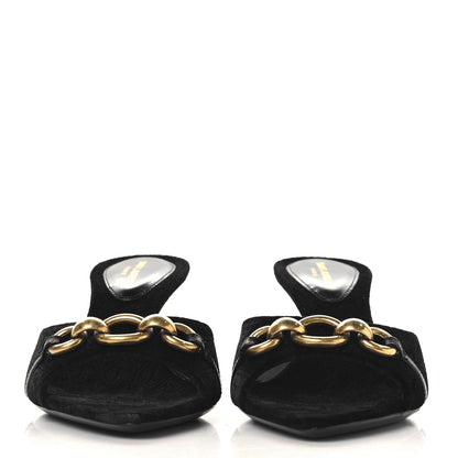 Saint Laurent Suede All-Over Monogram Le Maillon 60 Mules 38.5 Black 3 of 9