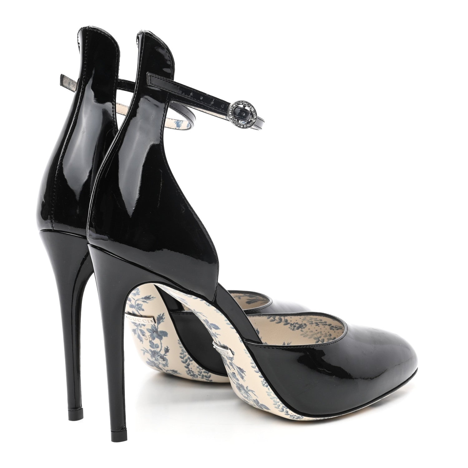 Gucci Patent Daisy Ankle Strap d'Orsay 105 Pumps 38 Black 4 of 9