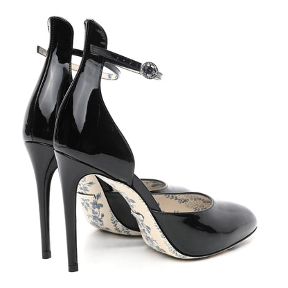Gucci Patent Daisy Ankle Strap d'Orsay 105 Pumps 38 Black 4 of 9