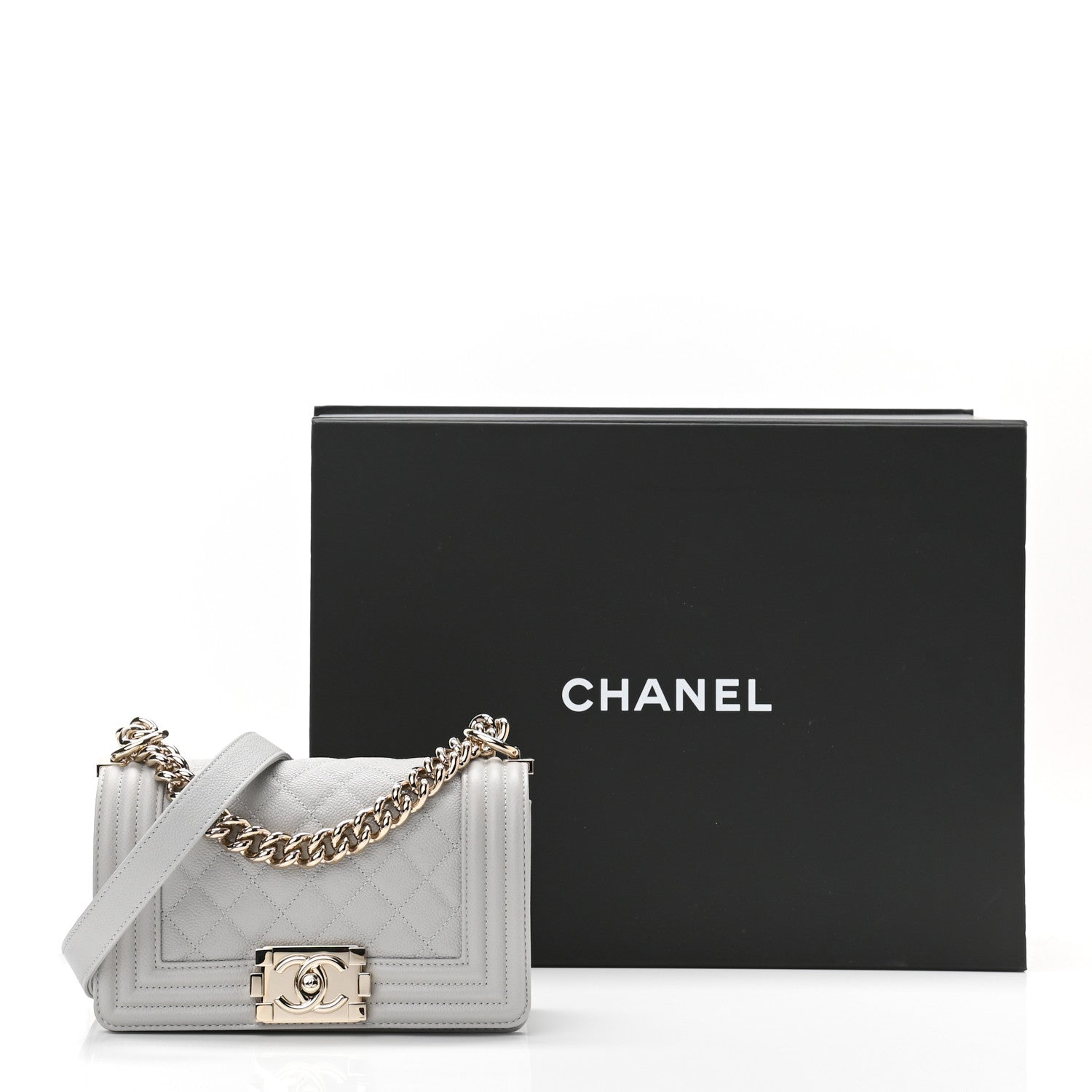 Chanel Caviar Quilted Small Boy Flap Light Grey 11 of 11
