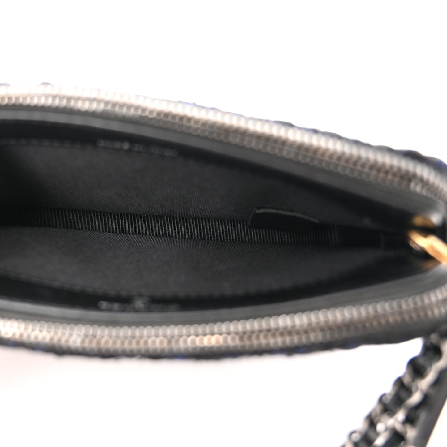 Tweed Aged Calfskin Quilted Small Gabrielle Clutch With Chain Black Blue