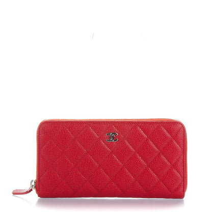 Chanel Caviar Quilted Large Gusset Zip Around Wallet Red 1 of 8