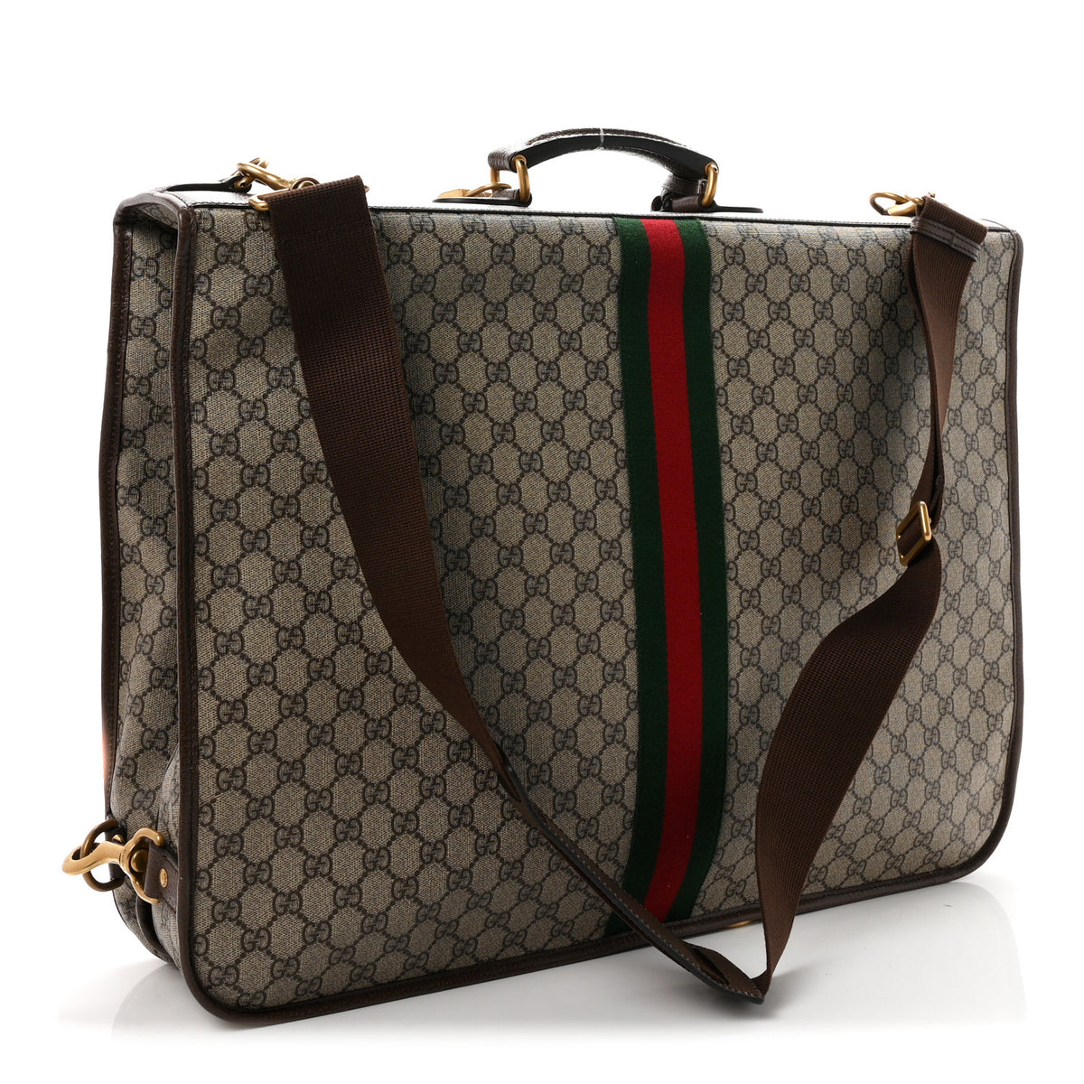Gucci GG Supreme Monogram Textured Dollar Calfskin Web Ophidia Savoy Garment Bag Beige Ebony New Acero 2 of 10