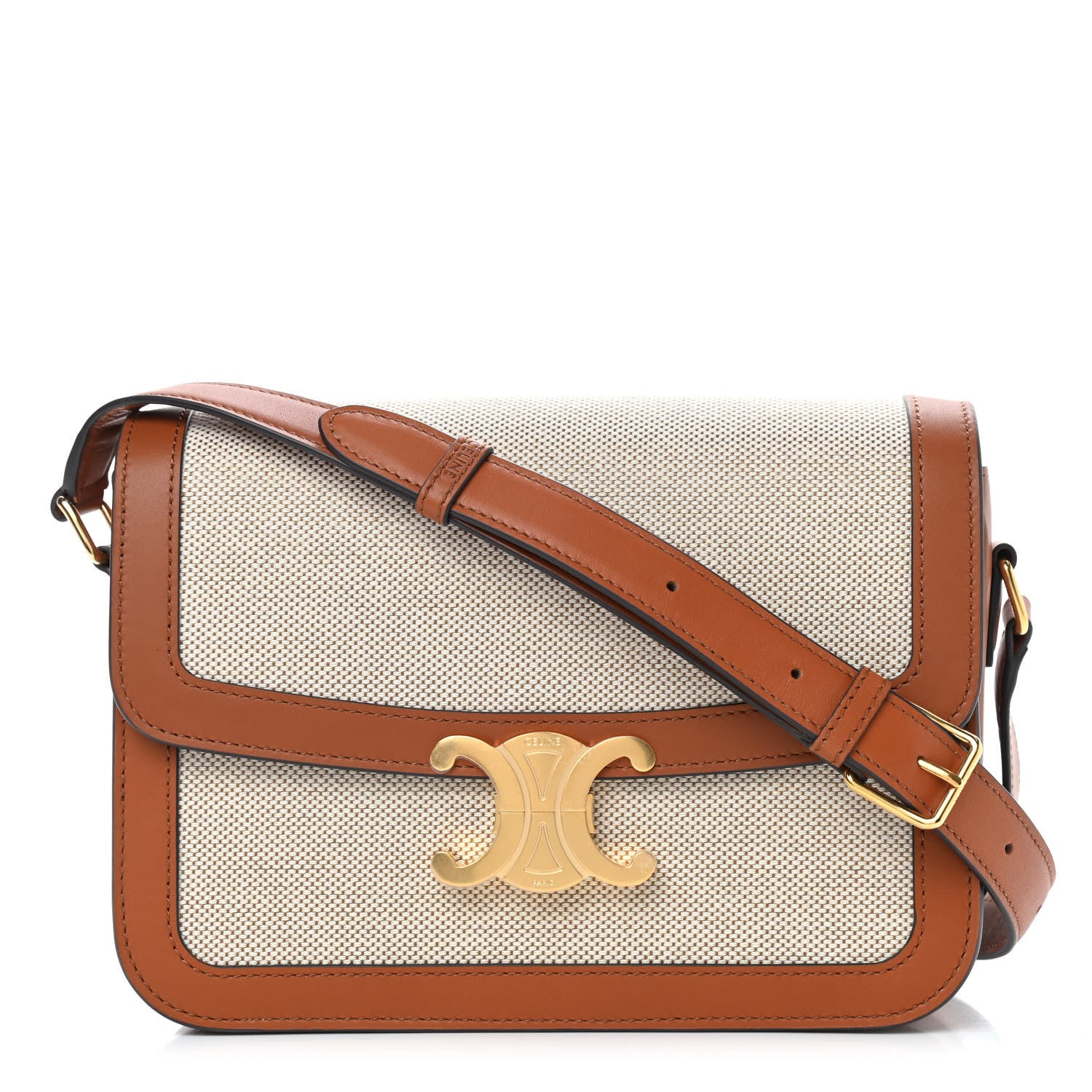 Celine Textile Natural Calfskin Medium Triomphe Bag White Tan 1 of 9