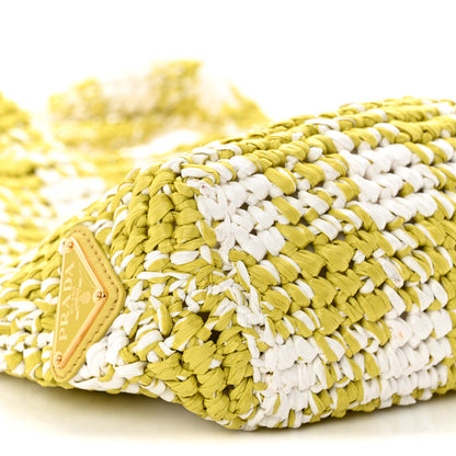 Prada Yarn Raffia Effect Crochet Embroidered Small Logo Tote Citron Yellow 8 of 9