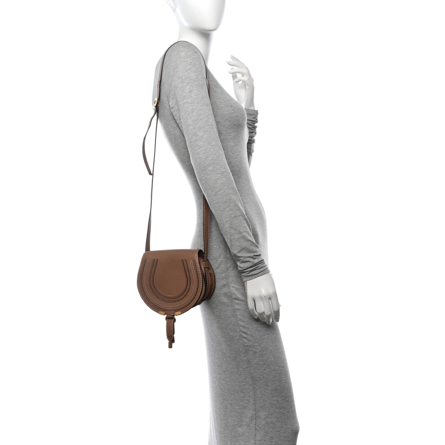 Grained Calfskin Small Marcie Saddle Bag Nut