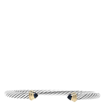 David Yurman Sterling Silver 18K Yellow Gold Blue Sapphire 4mm Cable Kids Birthstone Bracelet 1 of 5