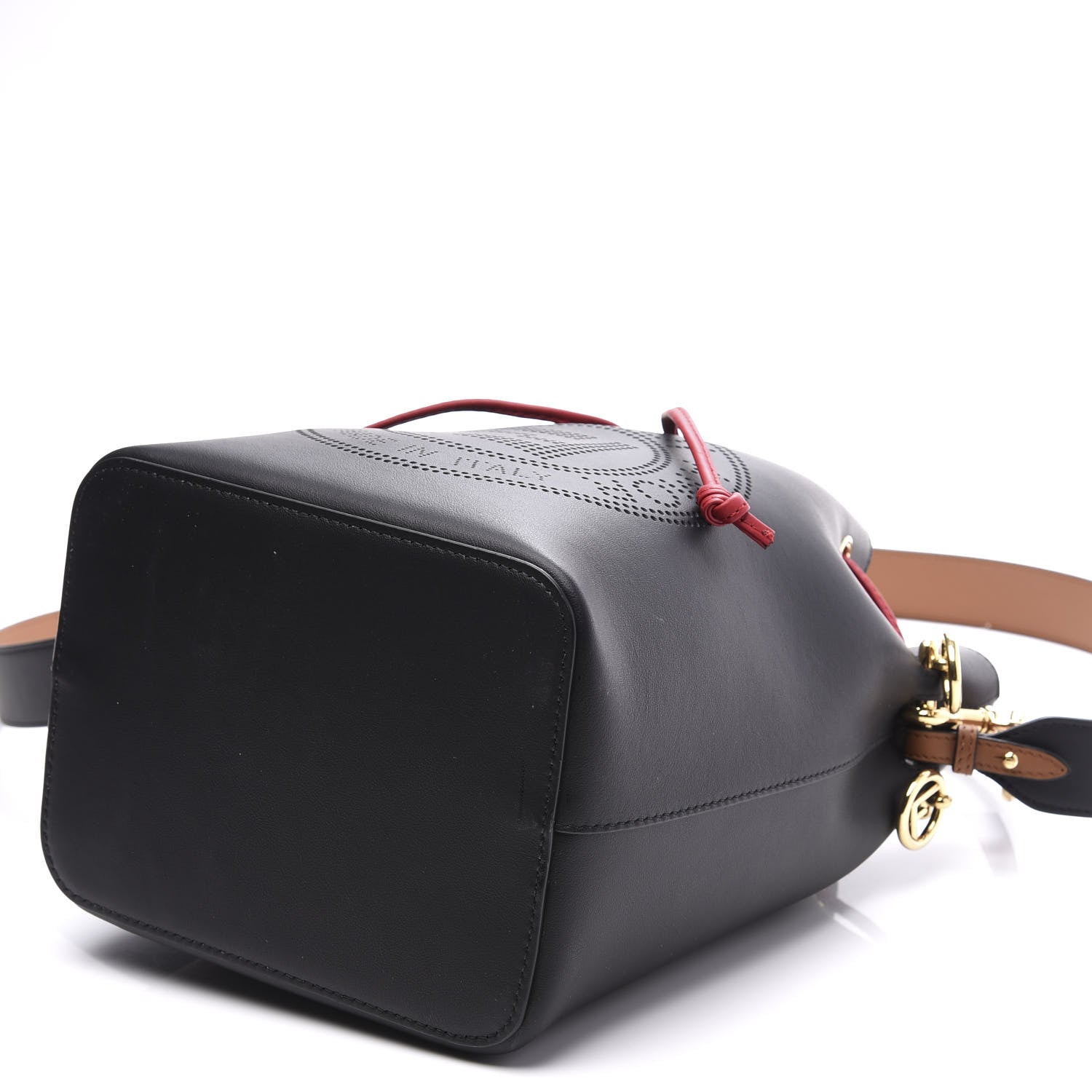 Fendi Vitello Grace F is Fendi Stamp Patch Perforated Small Mon Tresor Bucket Bag Black 7 of 8