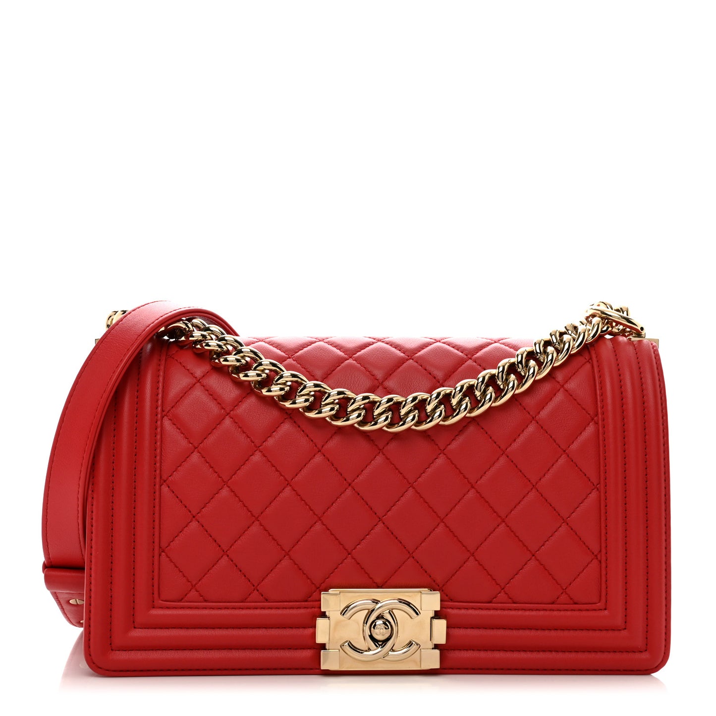 Calfskin Quilted Medium Boy Flap Red