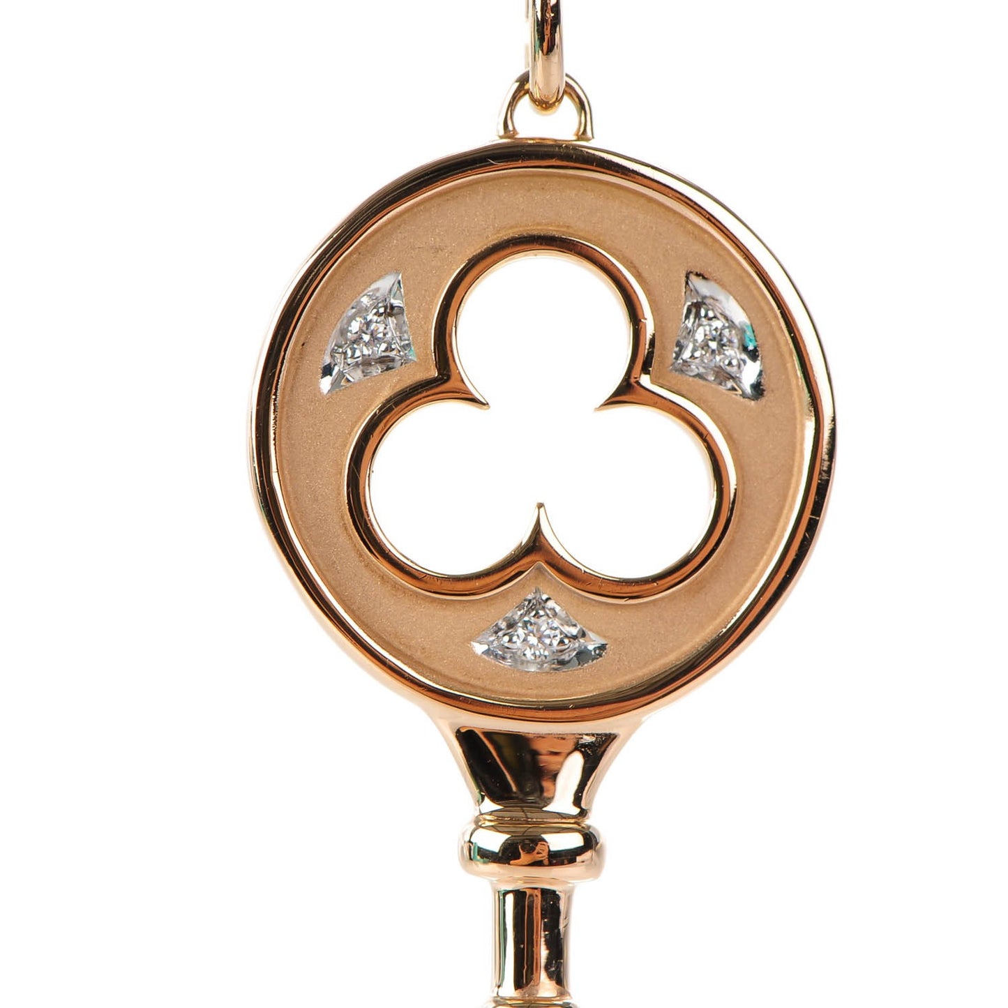 18K Rose Gold Diamond Clover Key Pendant Necklace
