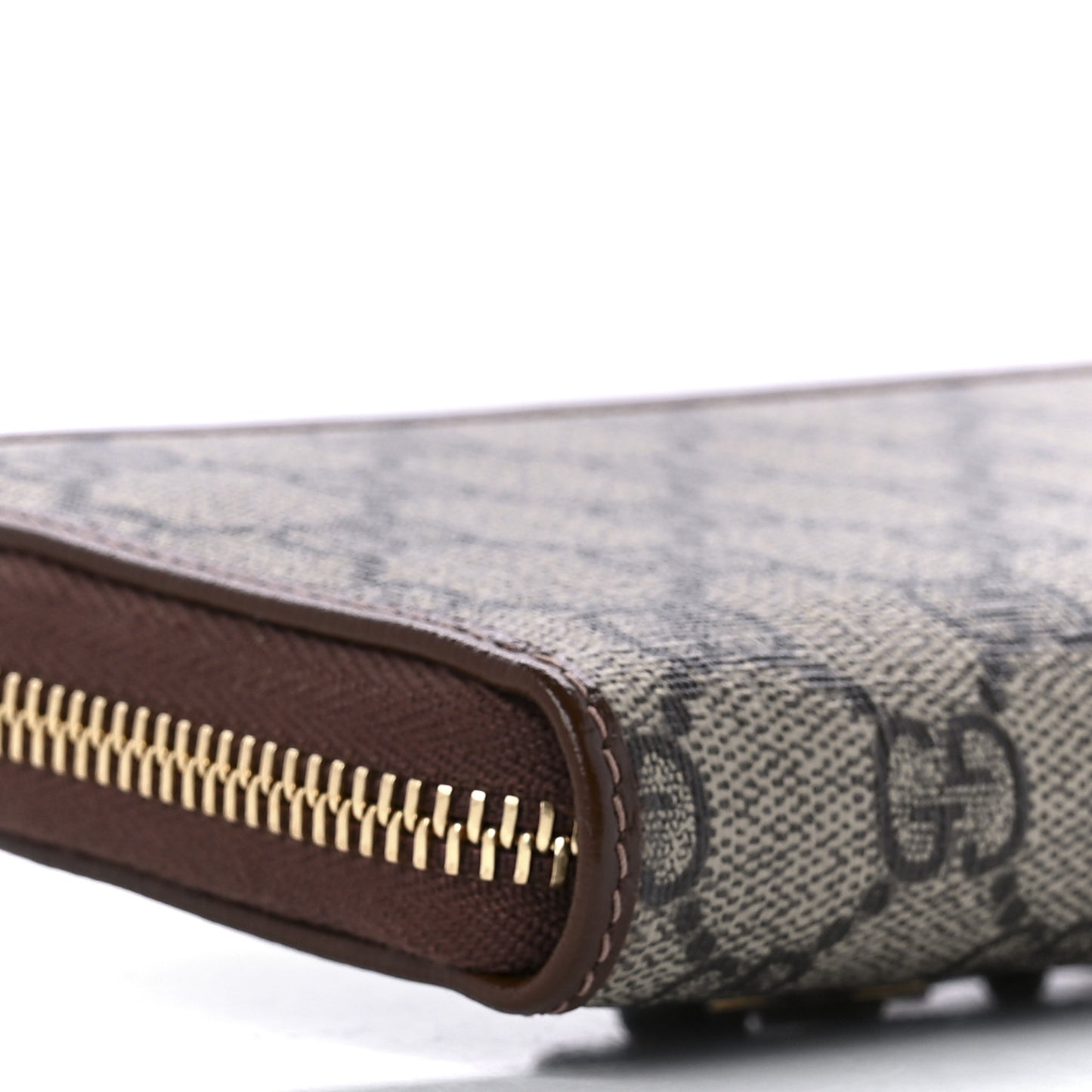 GG Supreme Monogram Azalea Calfskin Horsebit 1955 Zip Around Wallet Beige Ebony Brown Sugar