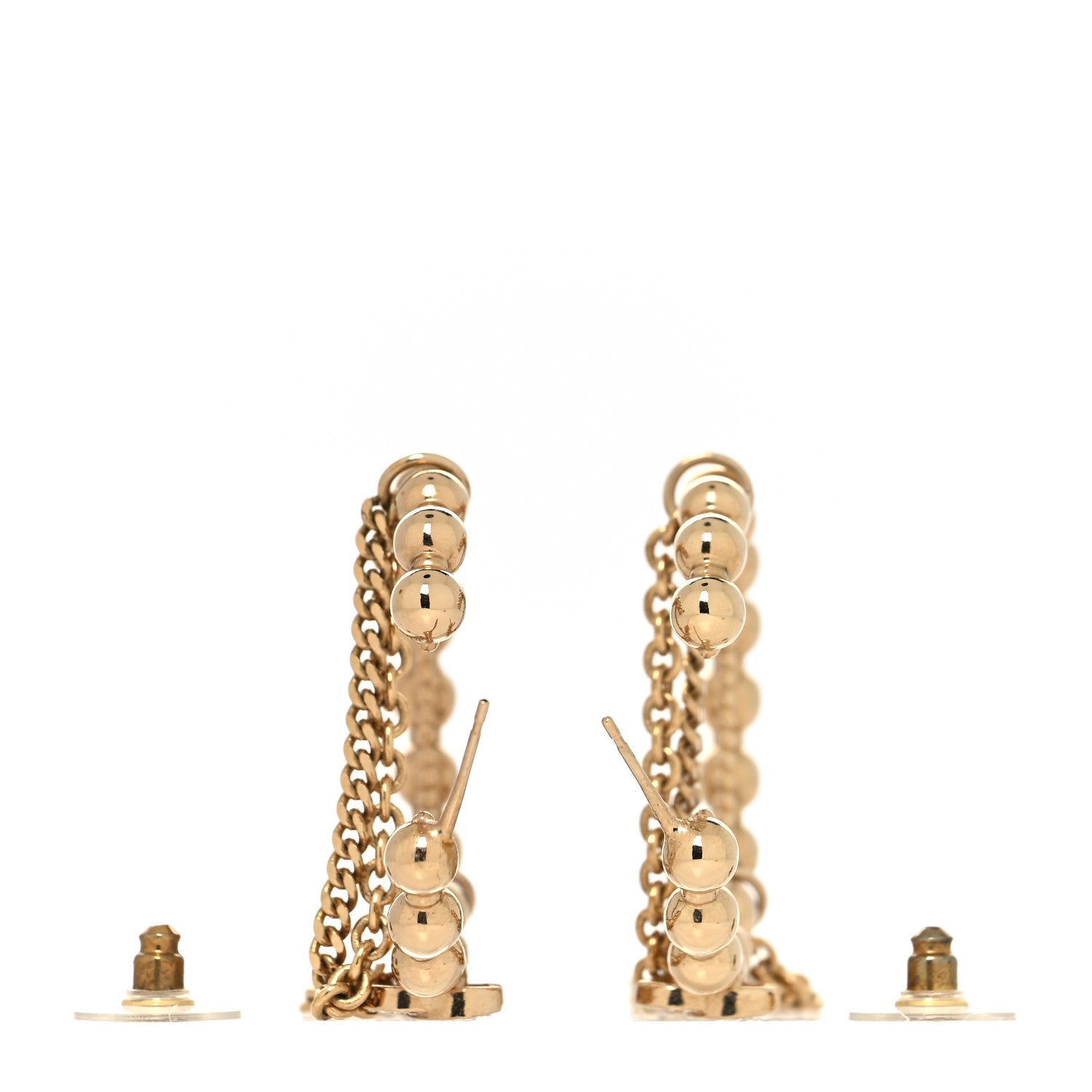 Chanel Metal Crystal Bead Chain CC Hoop Earrings Gold 3 of 4