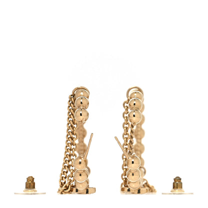 Chanel Metal Crystal Bead Chain CC Hoop Earrings Gold 3 of 4