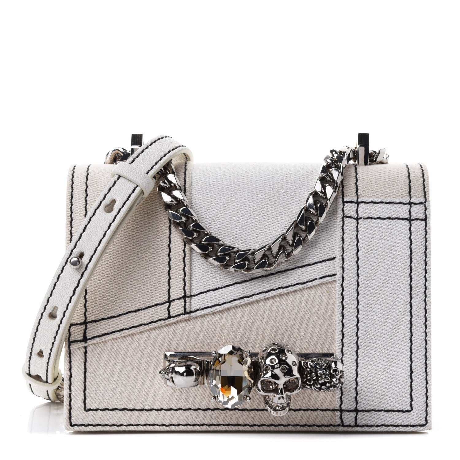 Alexander McQueen Denim Small Jeweled Knuckle Satchel White 1 of 4