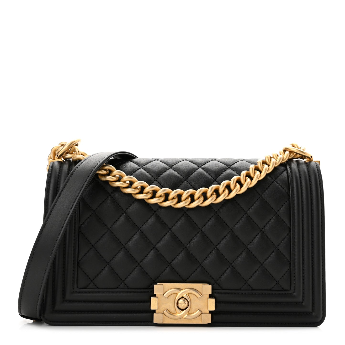 Calfskin Quilted Medium Boy Flap Black