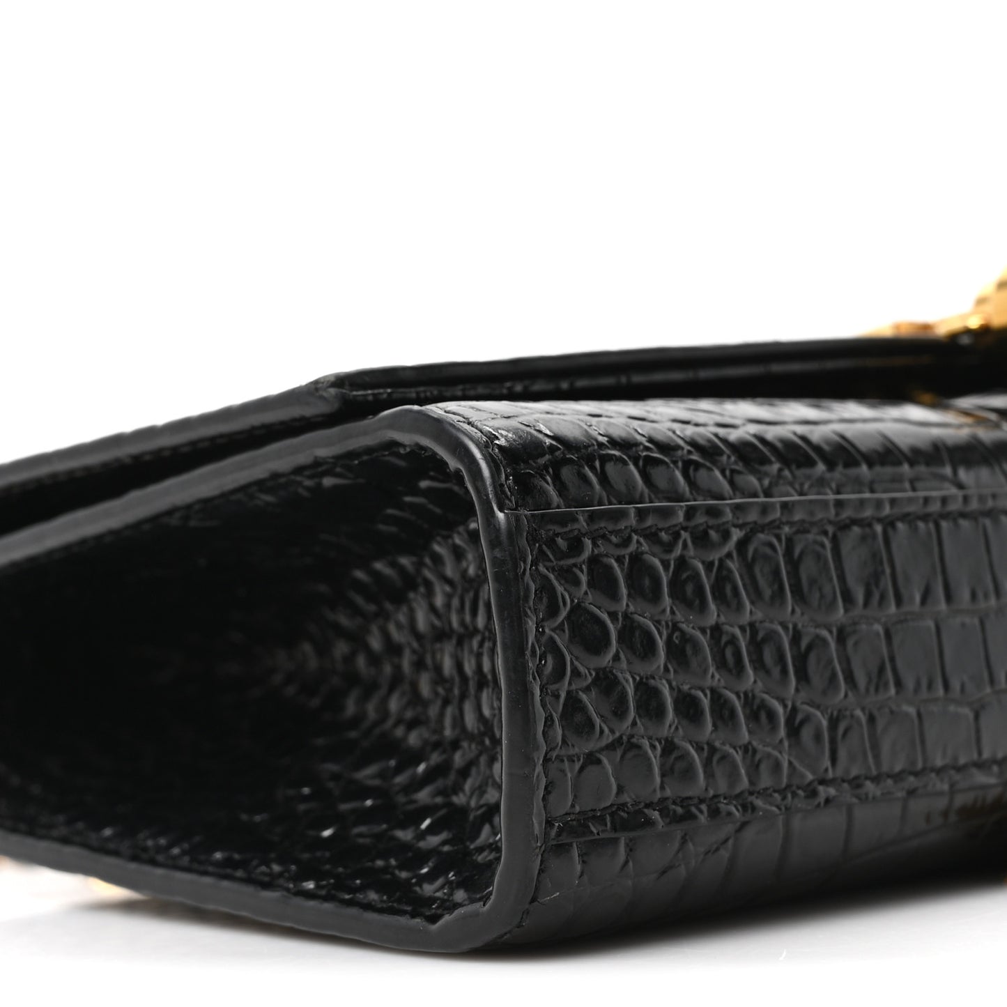 Calfskin Crocodile Embossed Small Classic Monogram Kate Tassel Satchel Black
