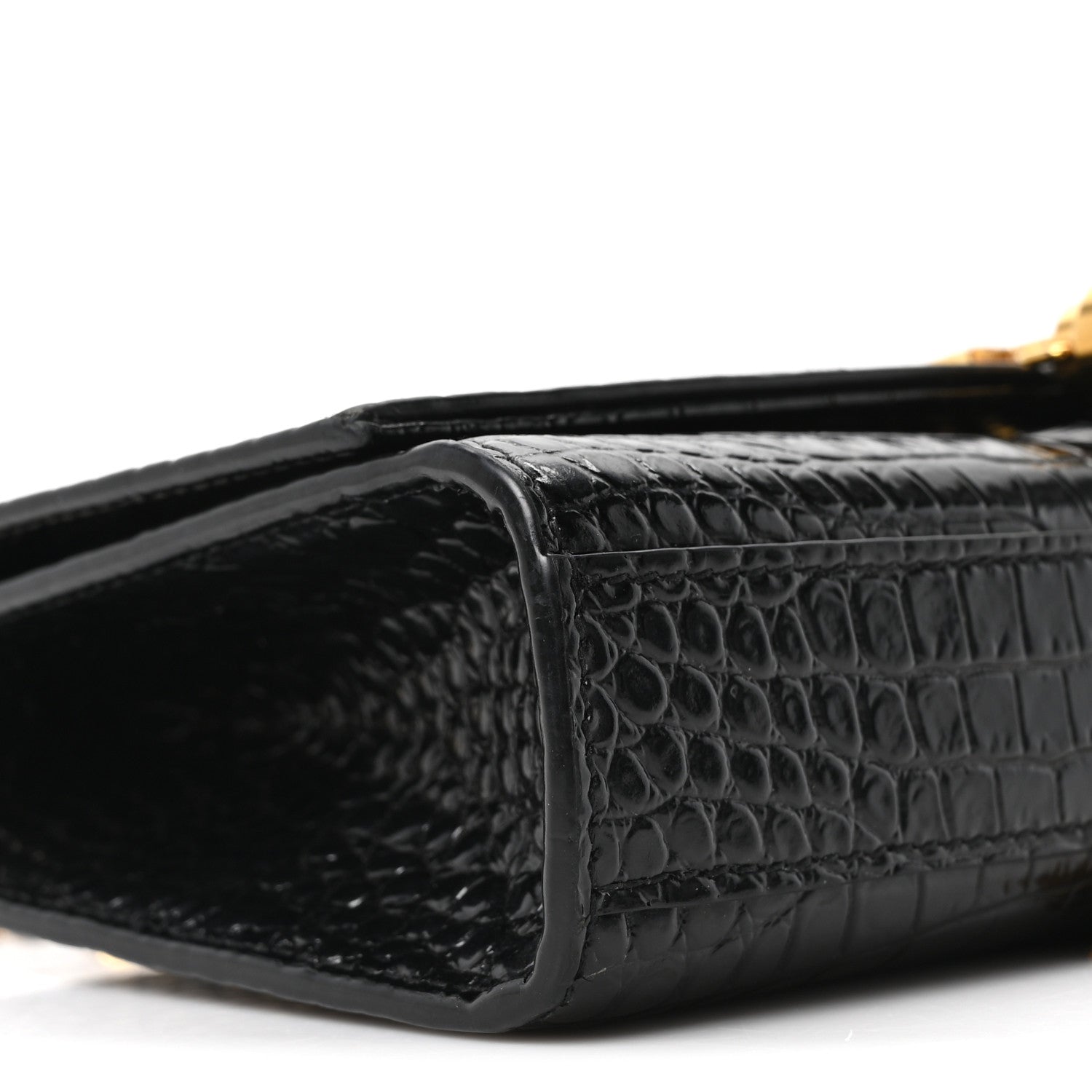 Saint Laurent Calfskin Crocodile Embossed Small Classic Monogram Kate Tassel Satchel Black 9 of 10