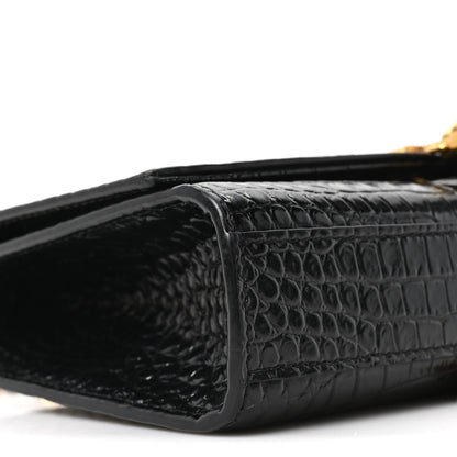 Saint Laurent Calfskin Crocodile Embossed Small Classic Monogram Kate Tassel Satchel Black 9 of 10