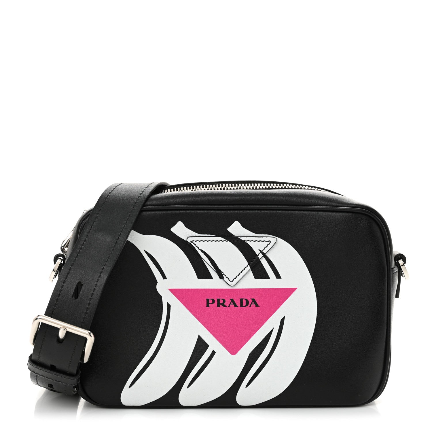 Prada City Calf Banana Print Camera Bag Black Fuchsia 1 of 11