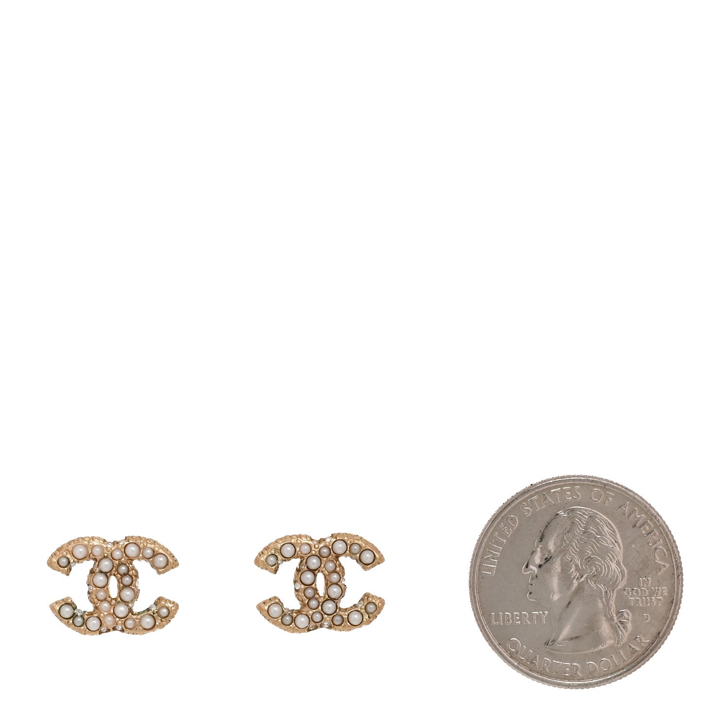 Chanel Metal Graduated Pearl Crystal CC Earrings Light Gold 2 of 5