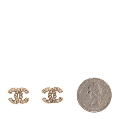 Chanel Metal Graduated Pearl Crystal CC Earrings Light Gold 2 of 5
