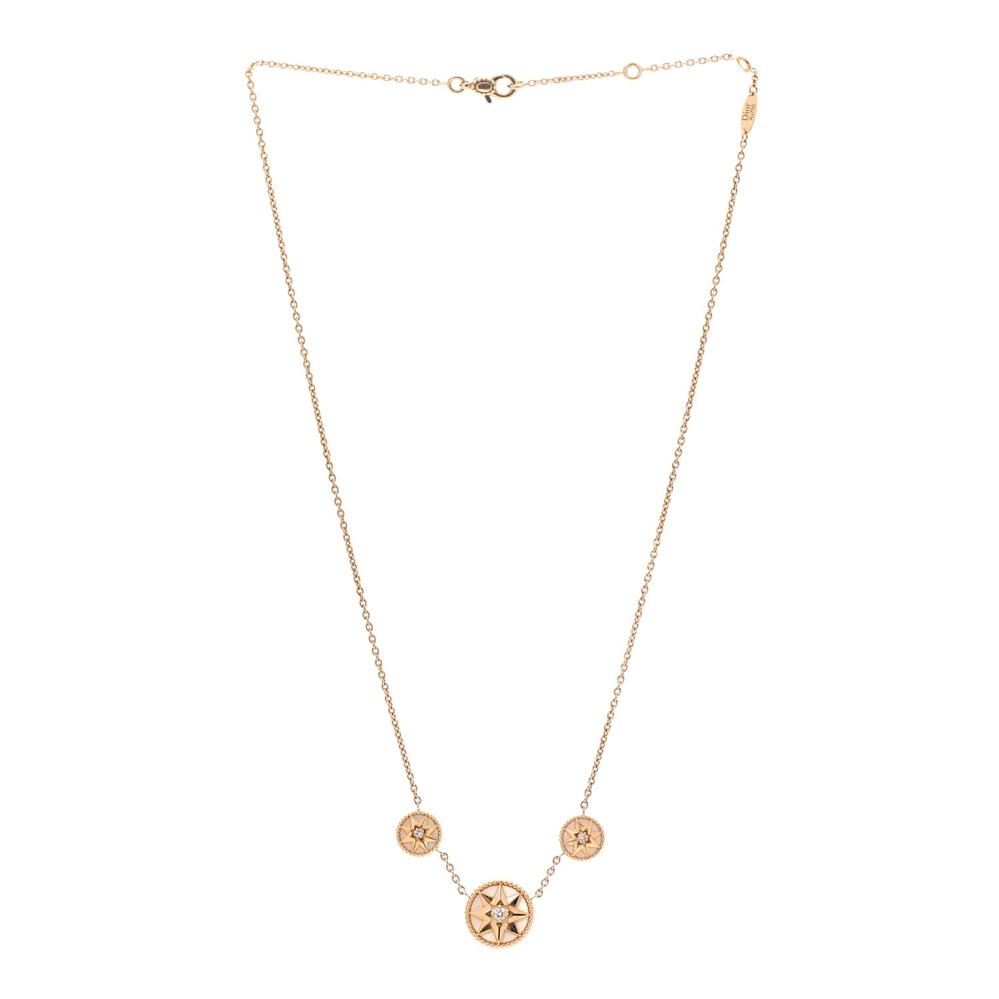 18K Yellow Gold Diamond Mother of Pearl Rose Des Vents 3-Station Necklace