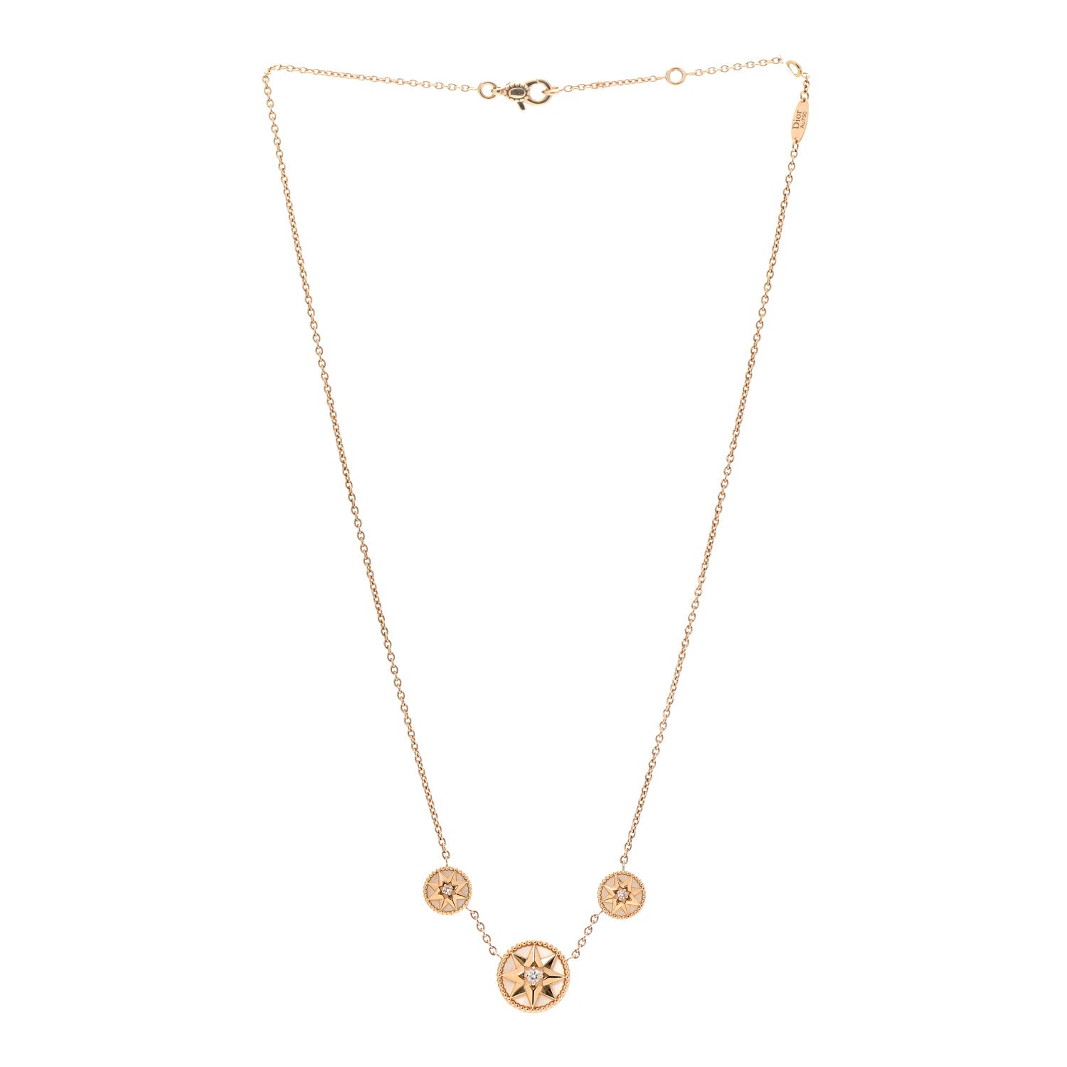 Christian Dior 18K Yellow Gold Diamond Mother of Pearl Rose Des Vents 3-Station Necklace 3 of 8