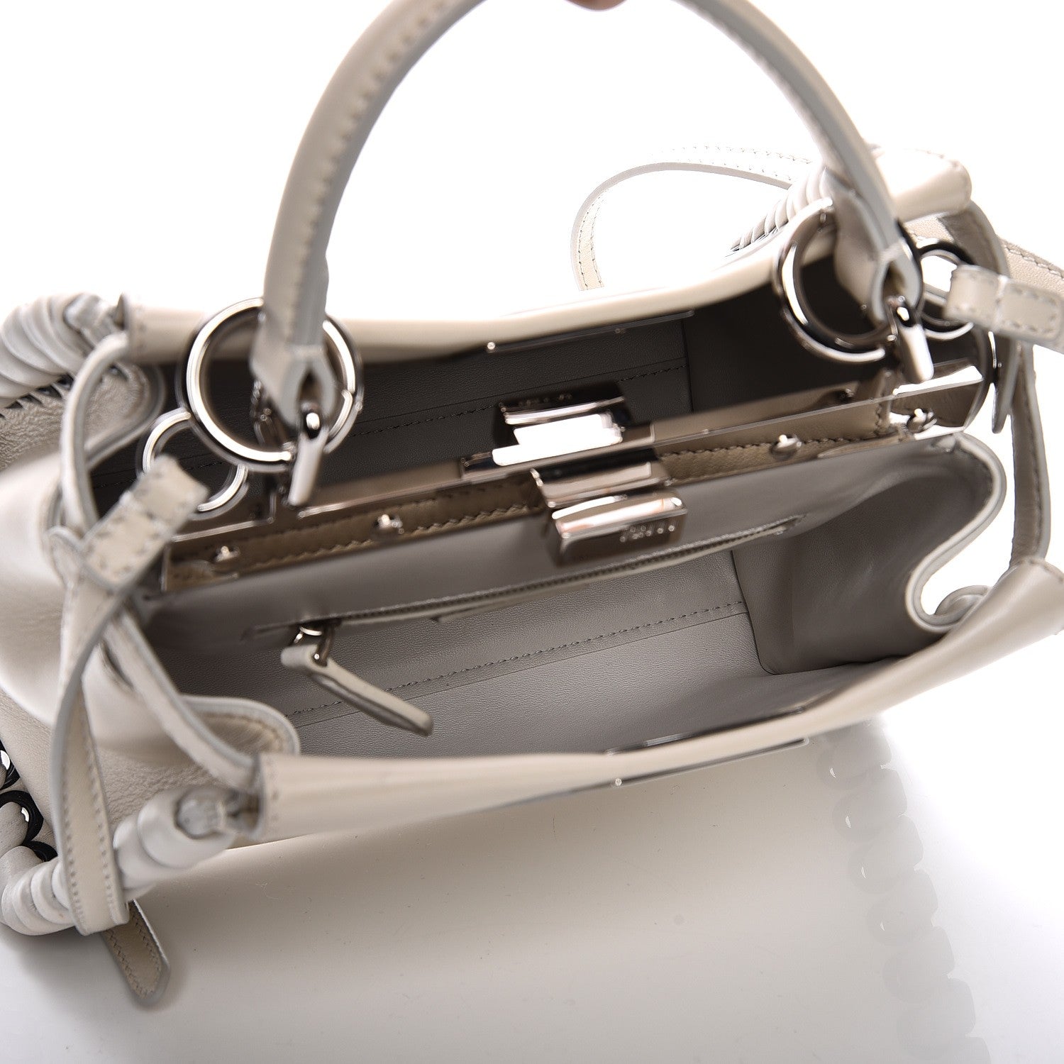 Fendi Nappa Lace Up Mini Peekaboo Iconic Satchel Bianco Carta 6 of 10