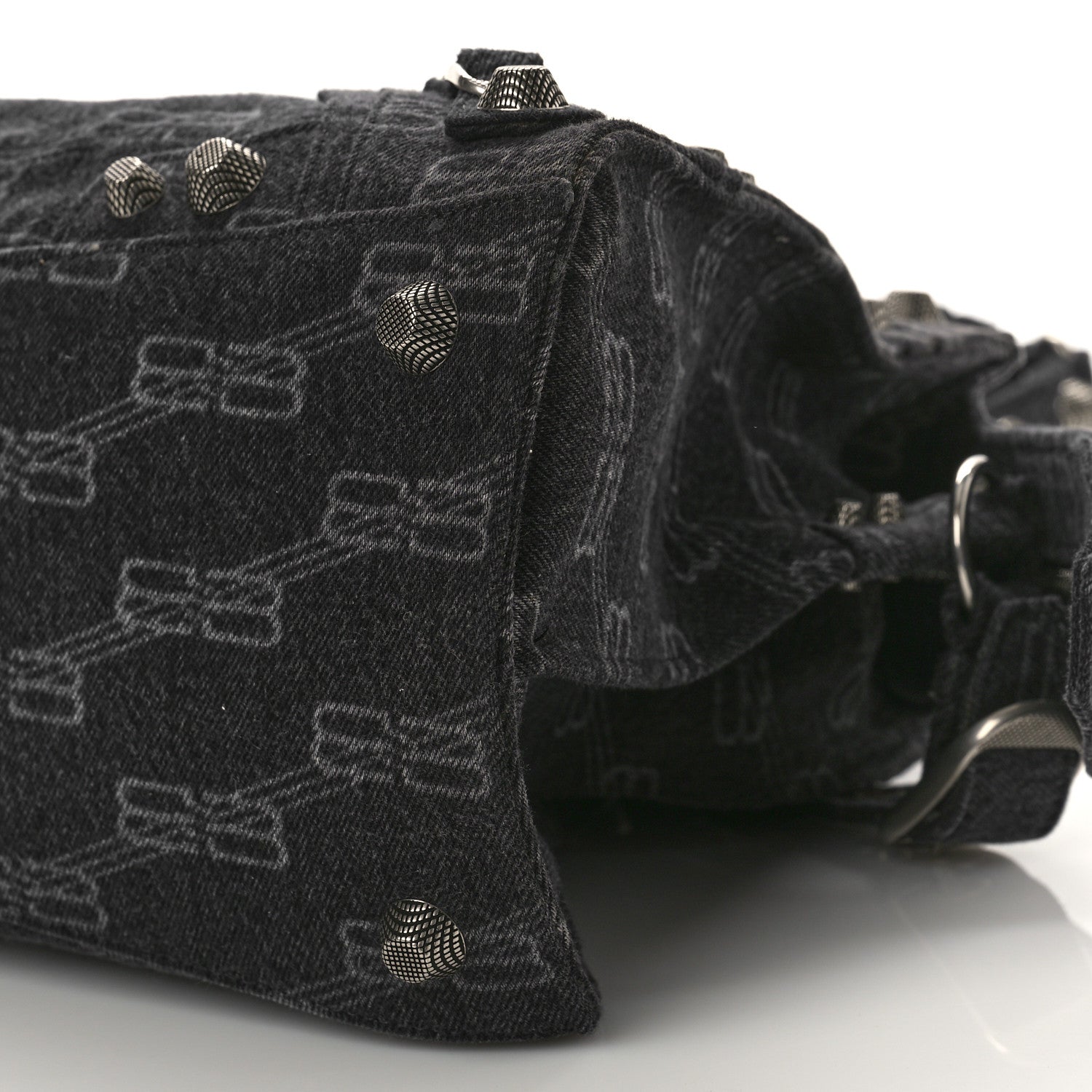 Balenciaga Washed Denim BB Monogram Neo Cagole City Handbag Black 8 of 8