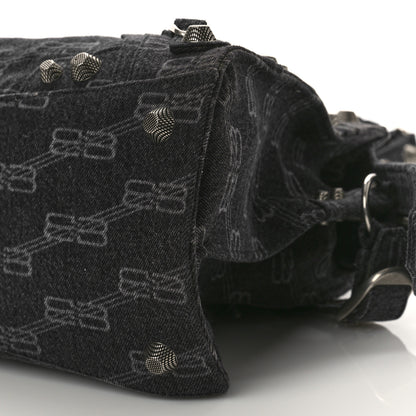Balenciaga Washed Denim BB Monogram Neo Cagole City Handbag Black 8 of 8