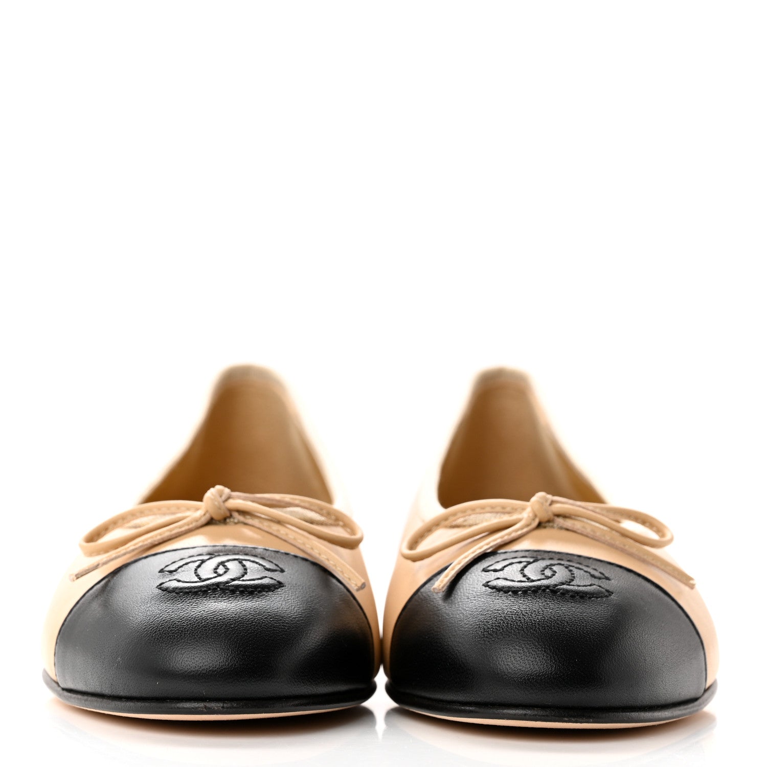 Chanel Lambskin Cap Toe CC Ballerina Flats 37 Beige Black 2 of 15